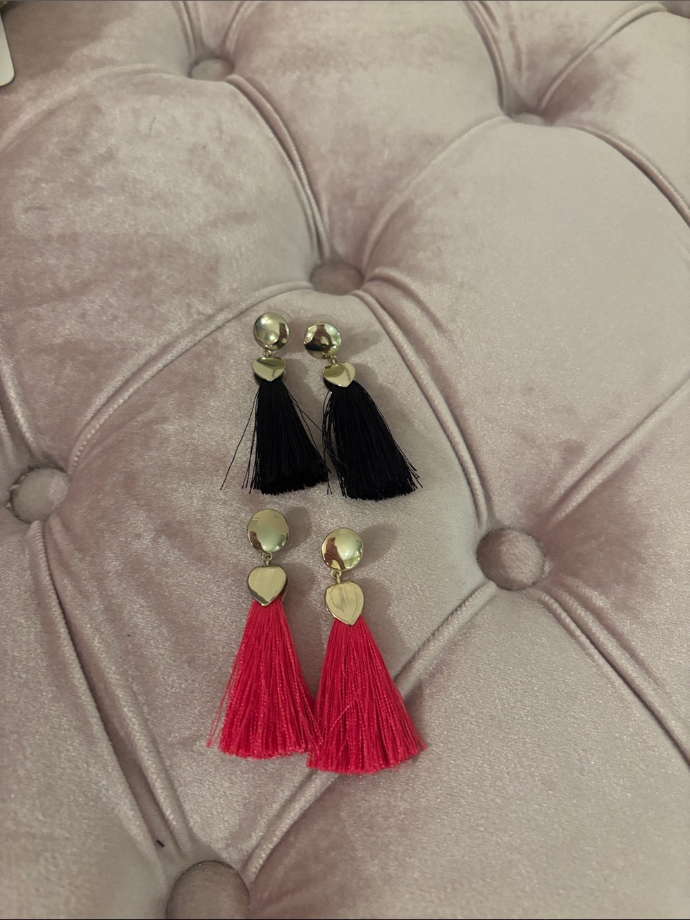 LOFT set of 2 tassel earrings with heart at top